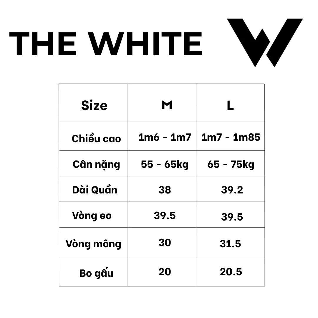 Bảng size Quần 2 Lớp The White