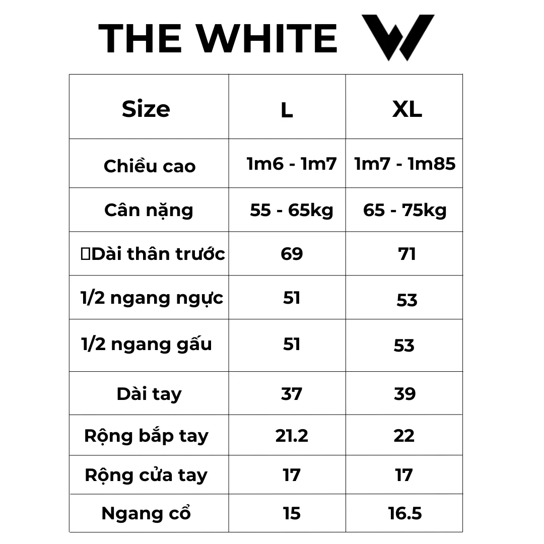 Bảng size Áo Tank Sát Nách The White
