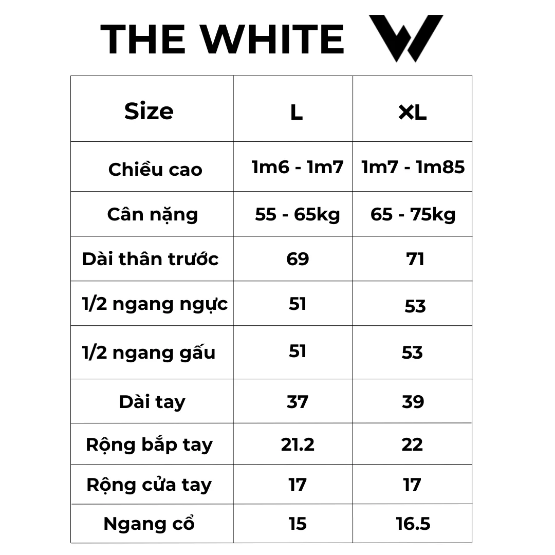 Bảng size Áo Thun Nam Training Thoáng Khí The White Series 04