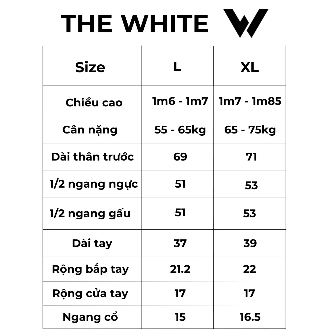 Bảng size Áo Tank Hở Sườn The White